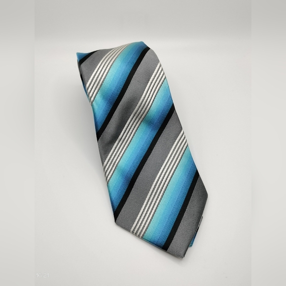 Alfani Silk Necktie Tie Striped Blue and Gray Handmade Classic Style Formal Tag - Picture 1 of 9